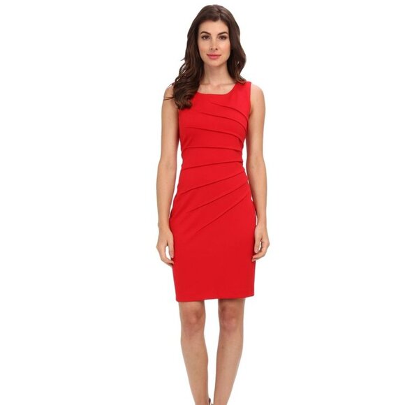 CALVIN KLEIN Petite Sunburst Sleeveless Scuba Crepe Sheath Dress - Picture 3 of 6